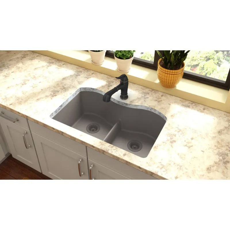 Elkay Quartz Classic 20" x 33" x 9.5" Double Basin Undermount Sink