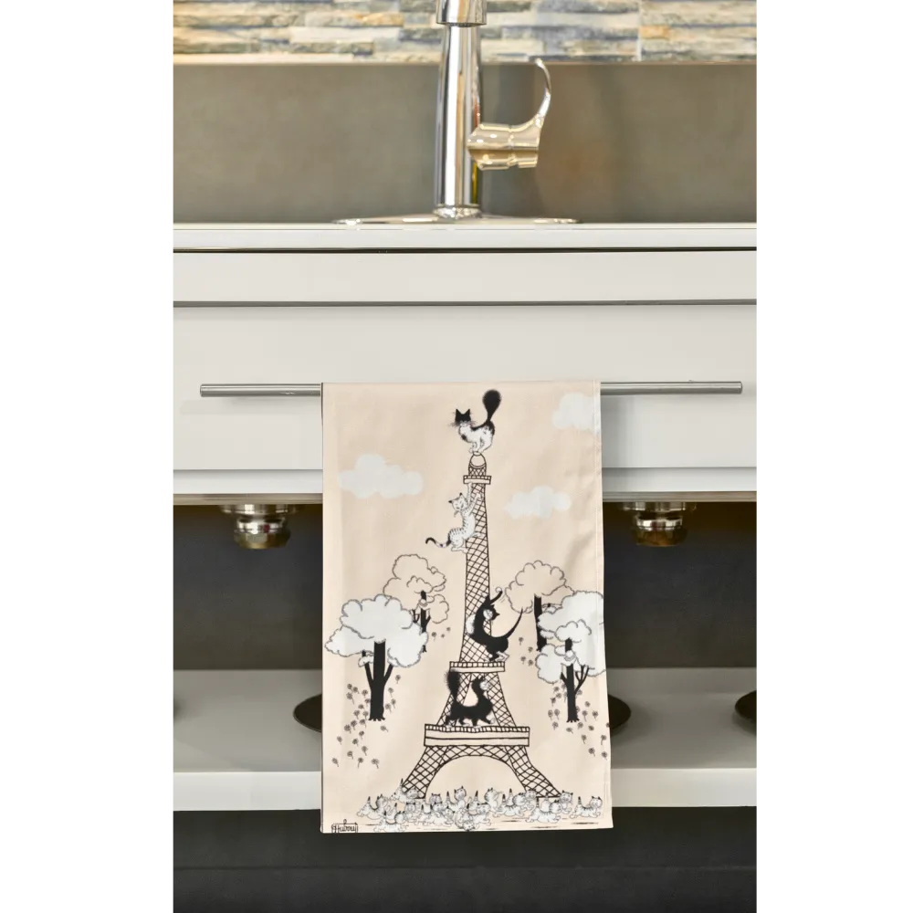 Escalade Tour Eiffel (Climbing the Eiffel Tower) Dubout Cats Tea Towel