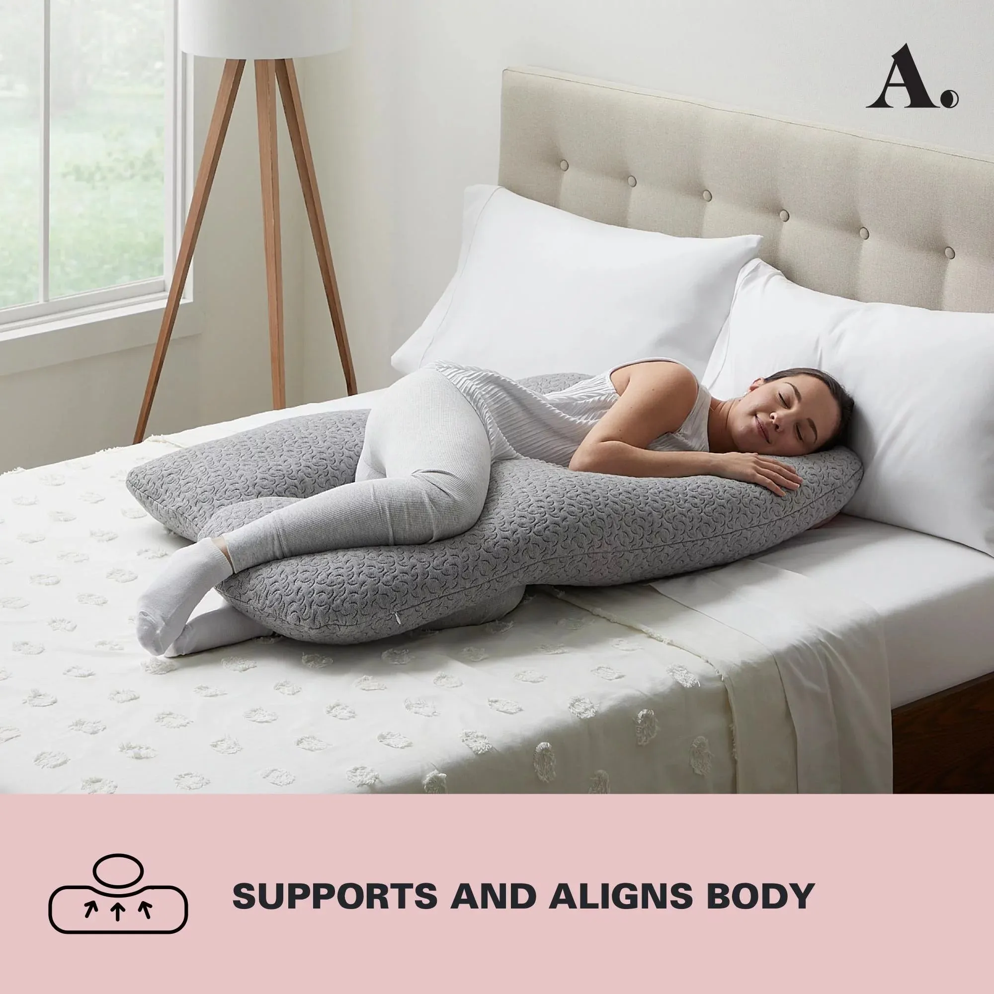 Full Wrap-Around Oversized Pregnancy Pillow, Gray