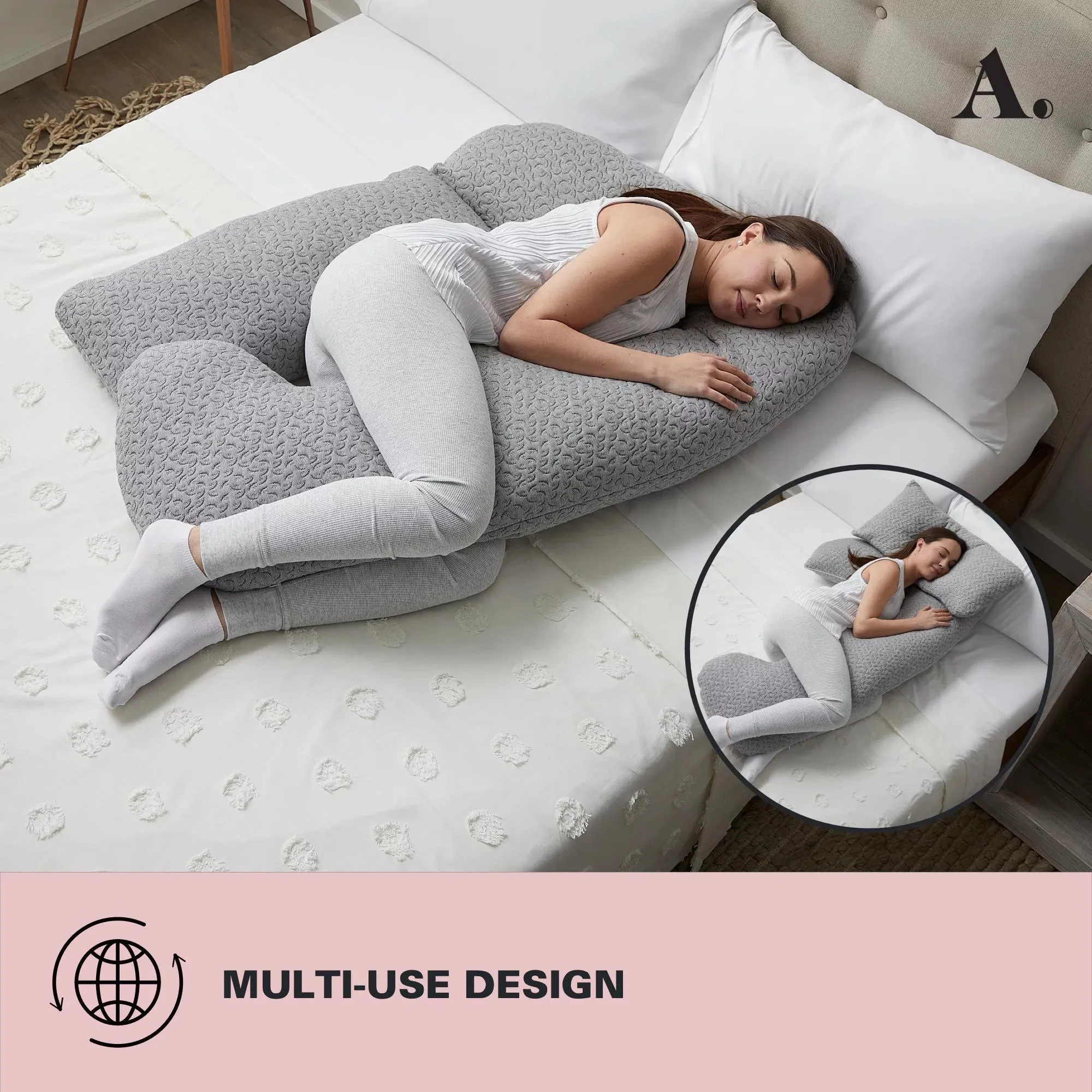 Full Wrap-Around Oversized Pregnancy Pillow, Gray