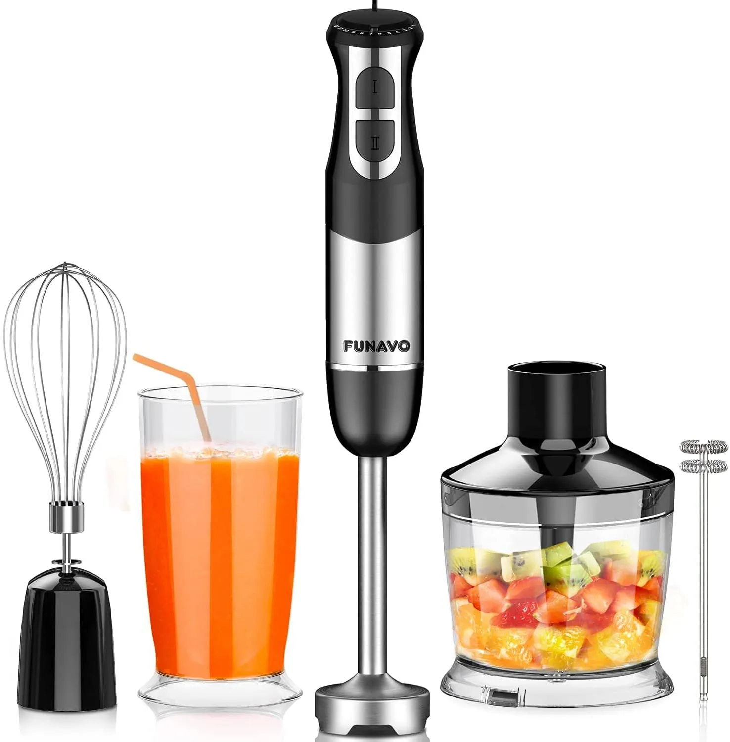 FUNAVO 5-in-1 Handheld Stick Blender Set Compatible for Funavo Hb-2068 12 Speed Stainless Steel Mixer - Black