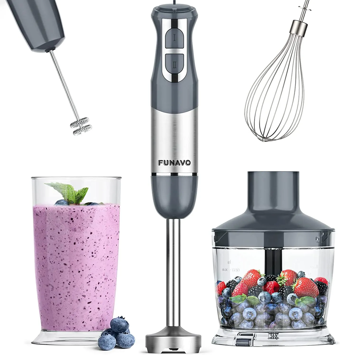 FUNAVO 5-in-1 Handheld Stick Blender Set Compatible for Funavo Hb-2068 12 Speed Stainless Steel Mixer - Black