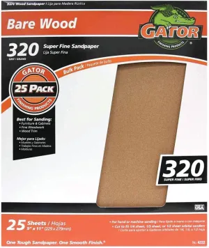 Gator 3314 Sanding Sheet, 11 in L, 9 in W, 320 Grit, Garnet Abrasive :EA: QUANTITY: 25