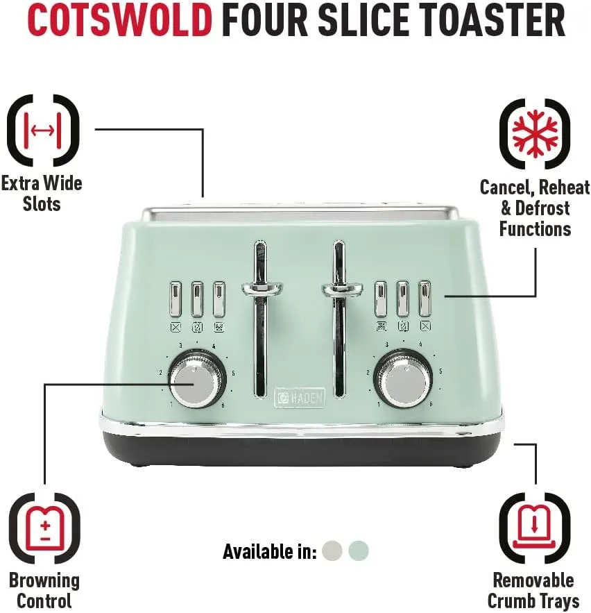 Haden Cotswold 4 Slice Toaster Sage