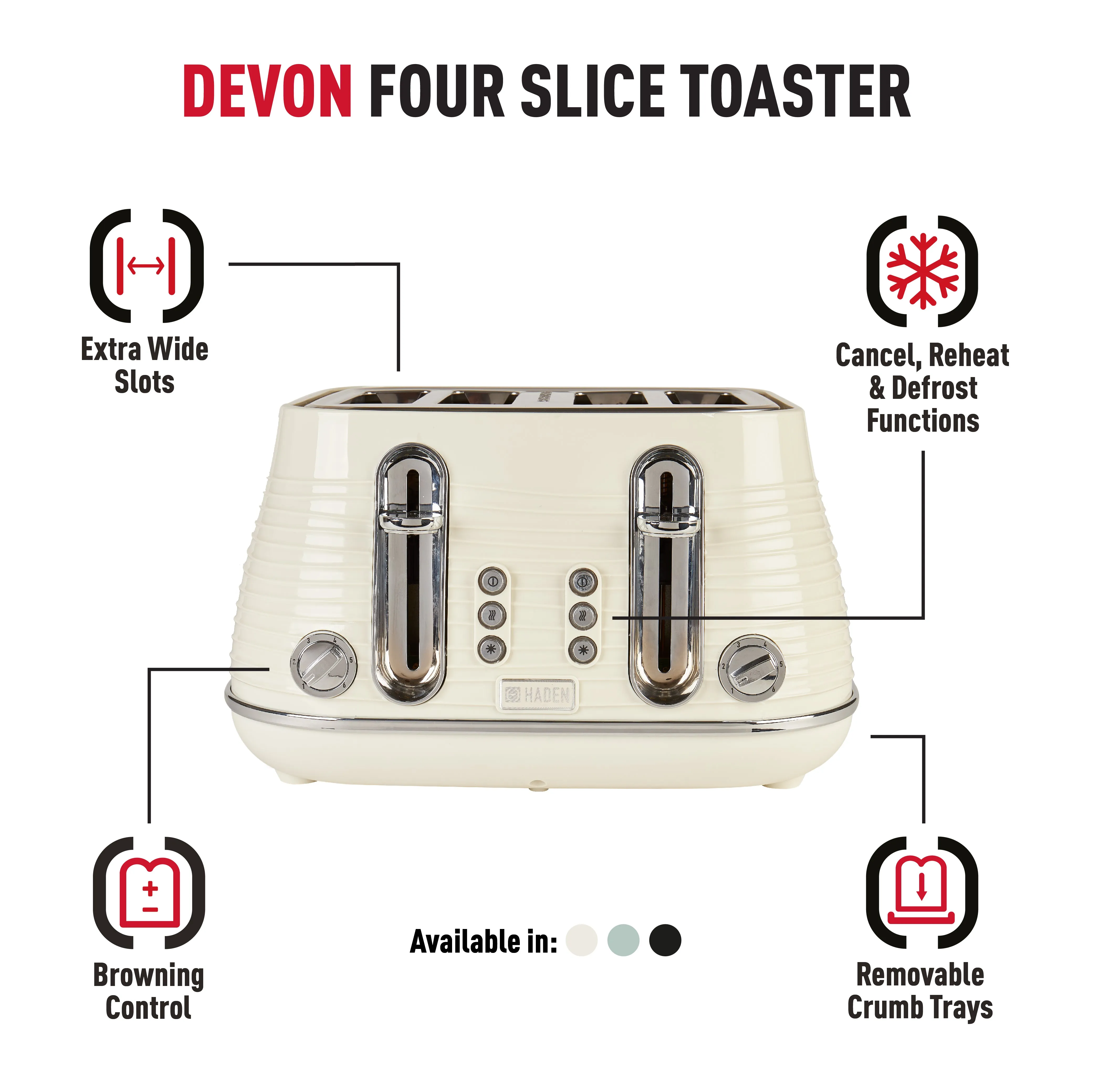 Haden Devon Cream 4 Slice Toaster