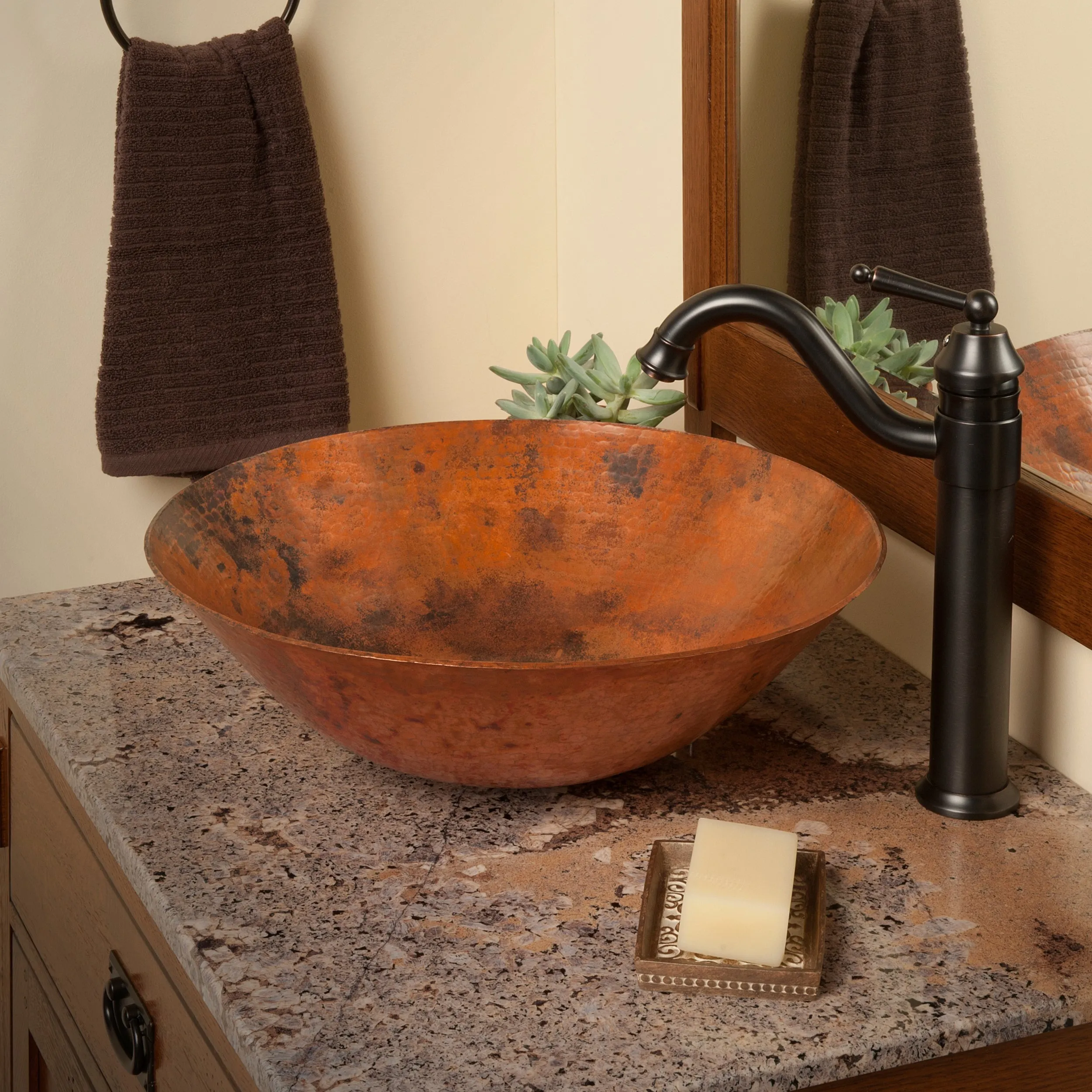 Hammered Copper Vessel Bathroom Sink Combo NSFC-CV002NA359ORB