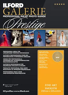 Ilford Galerie - Prestige Fine Art Smooth 200gsm 8.5"x11", 25 sheets (Special Order)