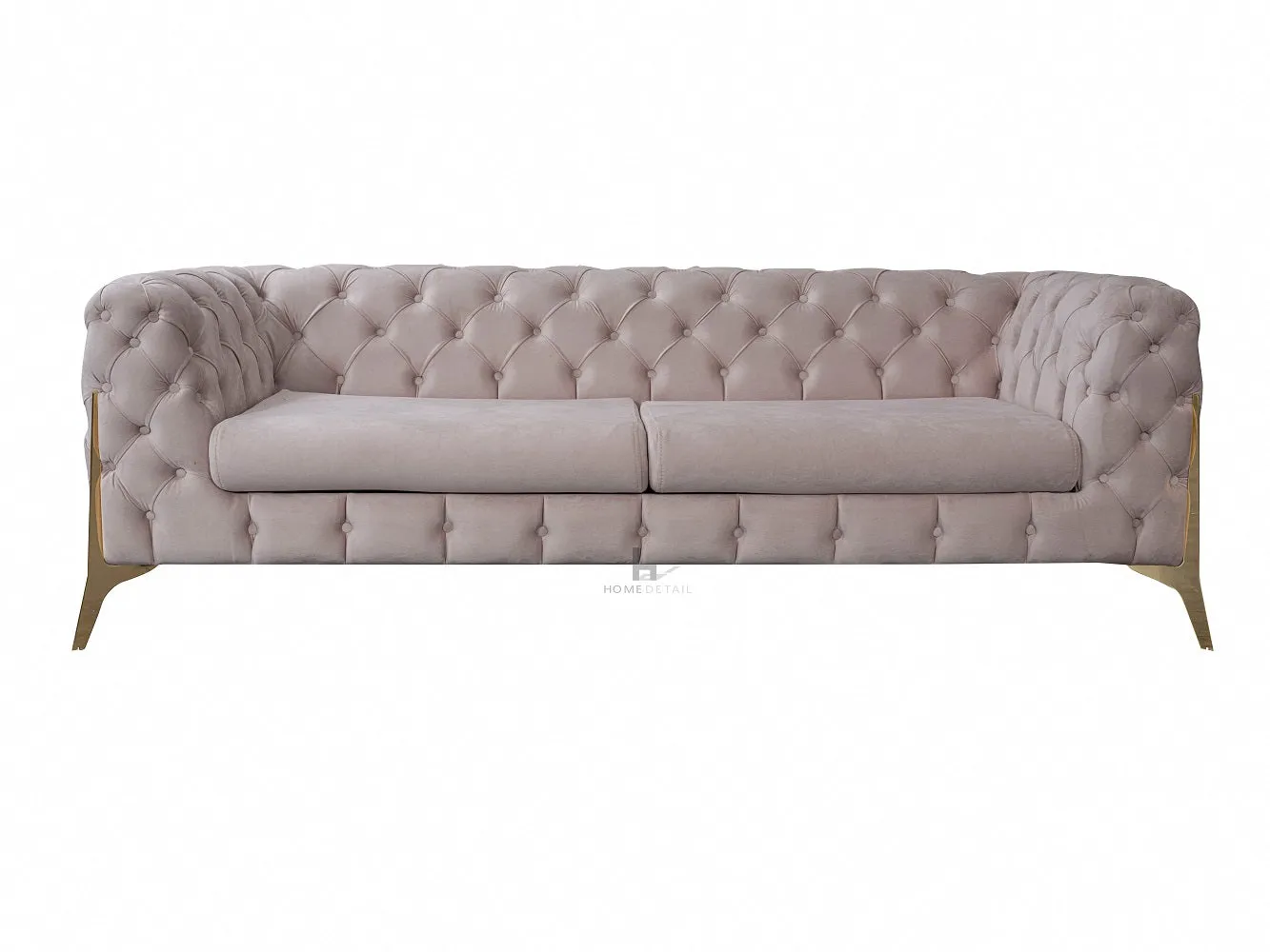 Jaguar Velvet Fabric 3 Seater Sofa Suite Chesterfield Metal Legs, Cream