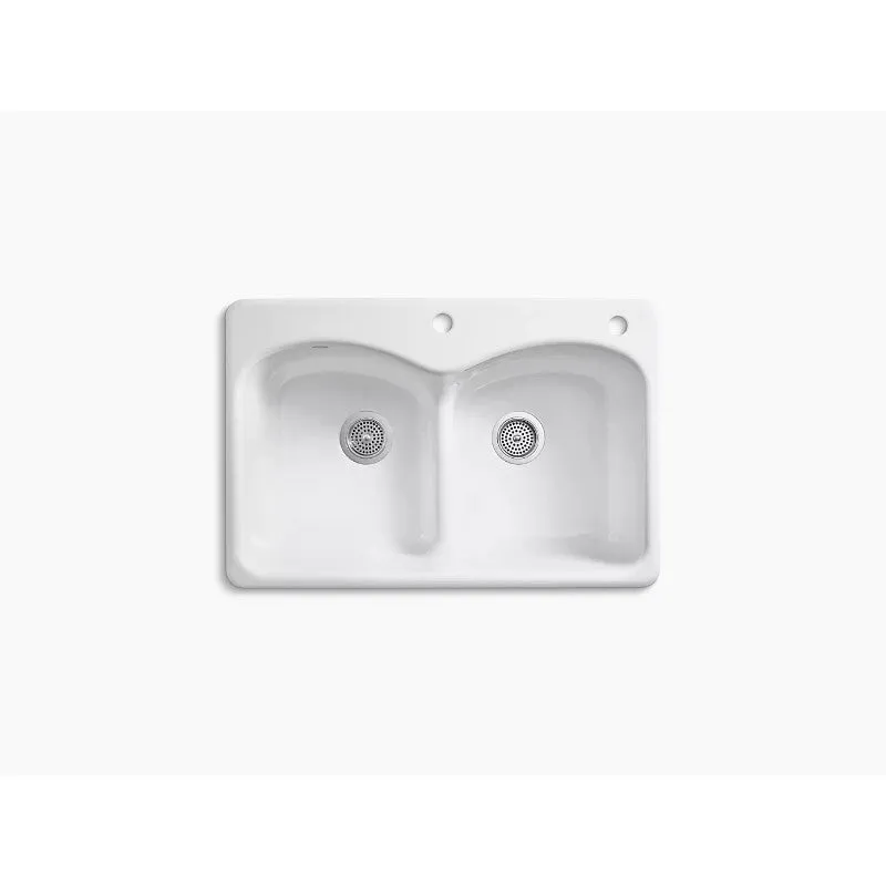 Langlade 22" x 33" x 9.63" Enameled Cast Iron Double Basin Drop-In Kitchen Sink in White