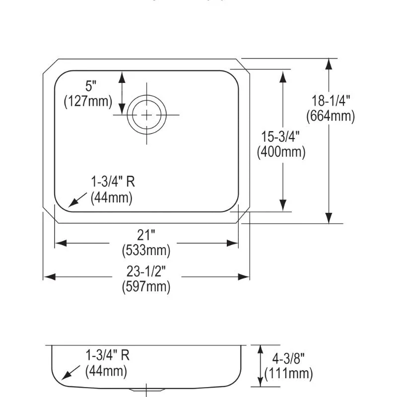 Lustertone Classic 18.25" x 23.5" x 4.38" Stainless Steel Single-Basin Undermount Kitchen Sink