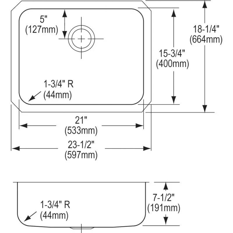 Lustertone Classic 18.25" x 23.5" x 7.5" Stainless Steel Single-Basin Undermount Kitchen Sink