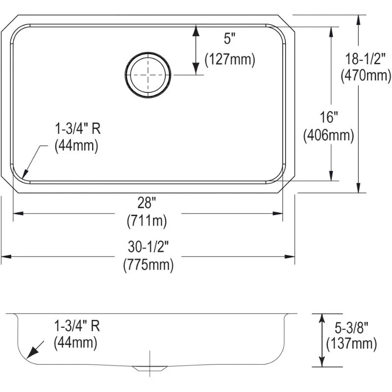 Lustertone Classic 18.25" x 30.5" x 5.38" Stainless Steel Single-Basin Undermount Kitchen Sink