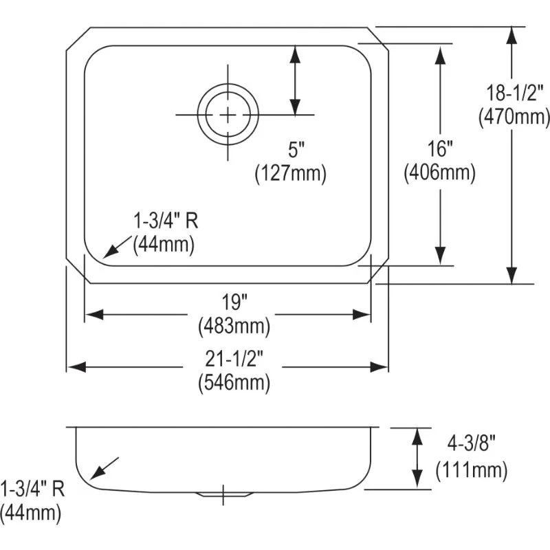 Lustertone Classic 18.5" x 21.5" x 4.38" Stainless Steel Single-Basin Undermount Kitchen Sink