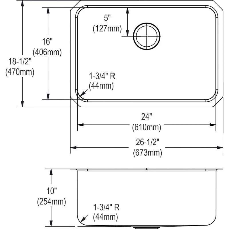 Lustertone Classic 18.5" x 26.5" x 10" Stainless Steel Single-Basin Undermount Kitchen Sink