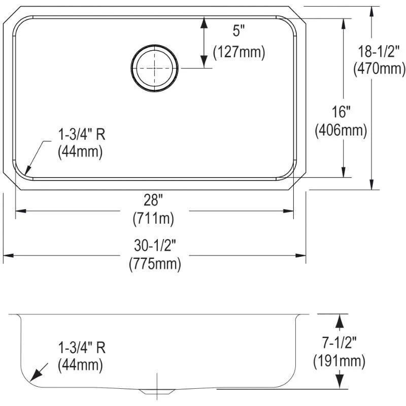 Lustertone Classic 18.5" x 30.5" x 7.5" Stainless Steel Single-Basin Undermount Kitchen Sink