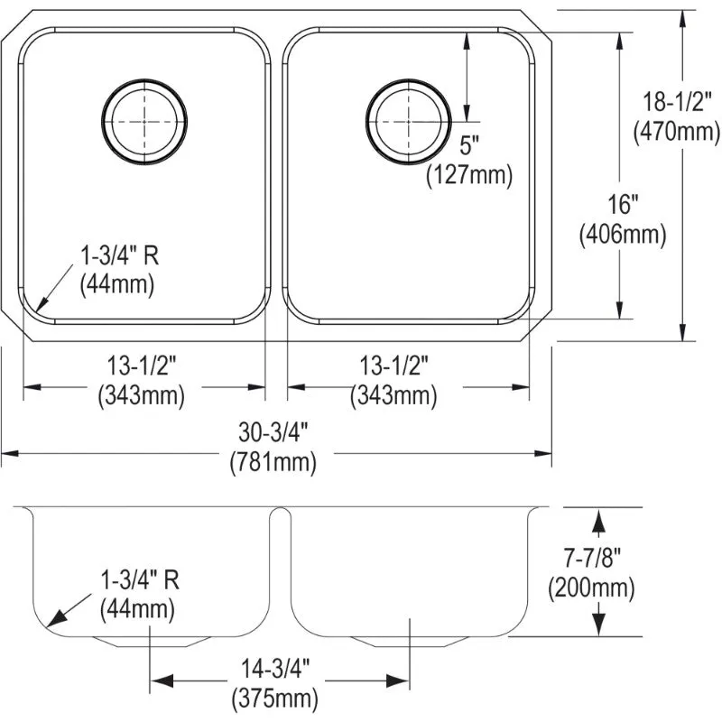 Lustertone Classic 18.5" x 30.75" x 7.88" Stainless Steel Double-Basin Undermount Kitchen Sink