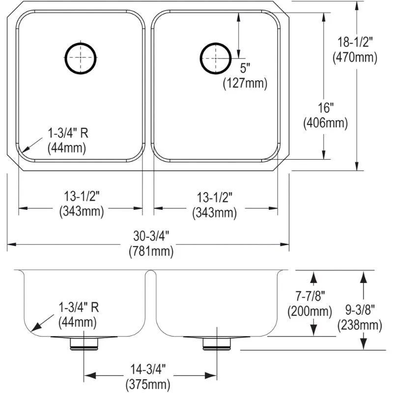 Lustertone Classic 18.5" x 30.75" x 9.38" Stainless Steel Double-Basin Undermount Kitchen Sink