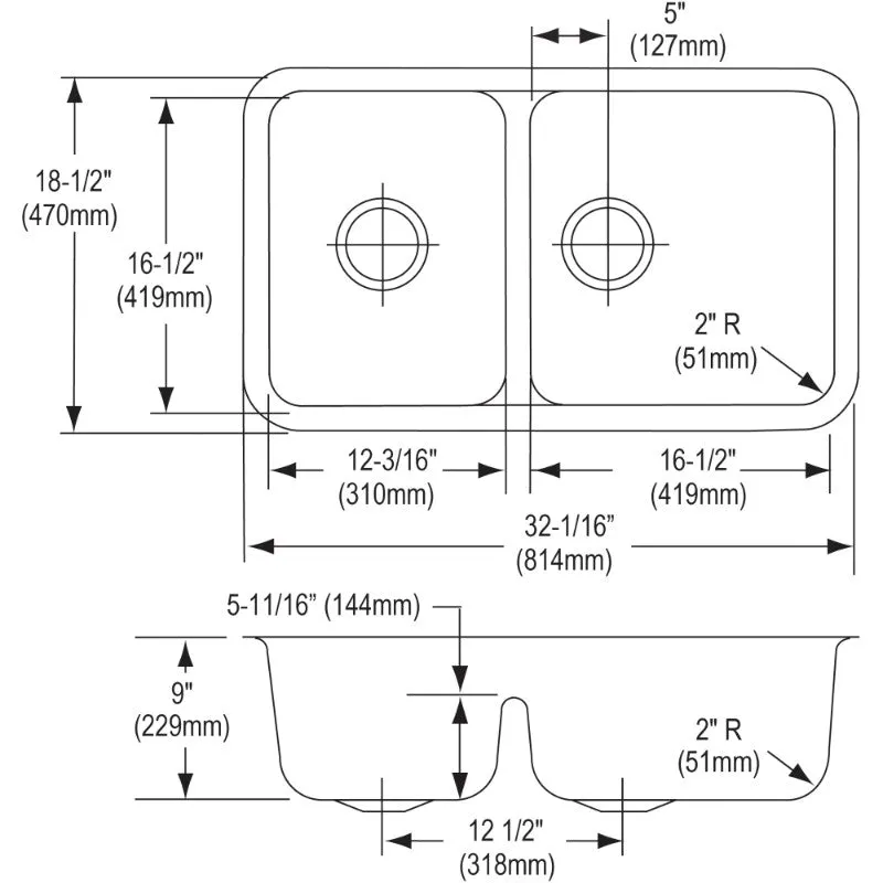 Lustertone Classic 18.5" x 32.06" x 9" Stainless Steel Double-Basin Undermount Kitchen Sink