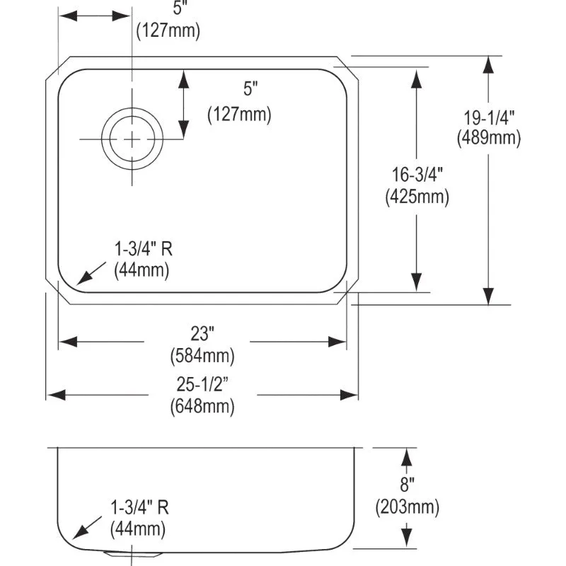 Lustertone Classic 19.25" x 25.5" x 8" Stainless Steel Single-Basin Undermount Kitchen Sink -Left Drain