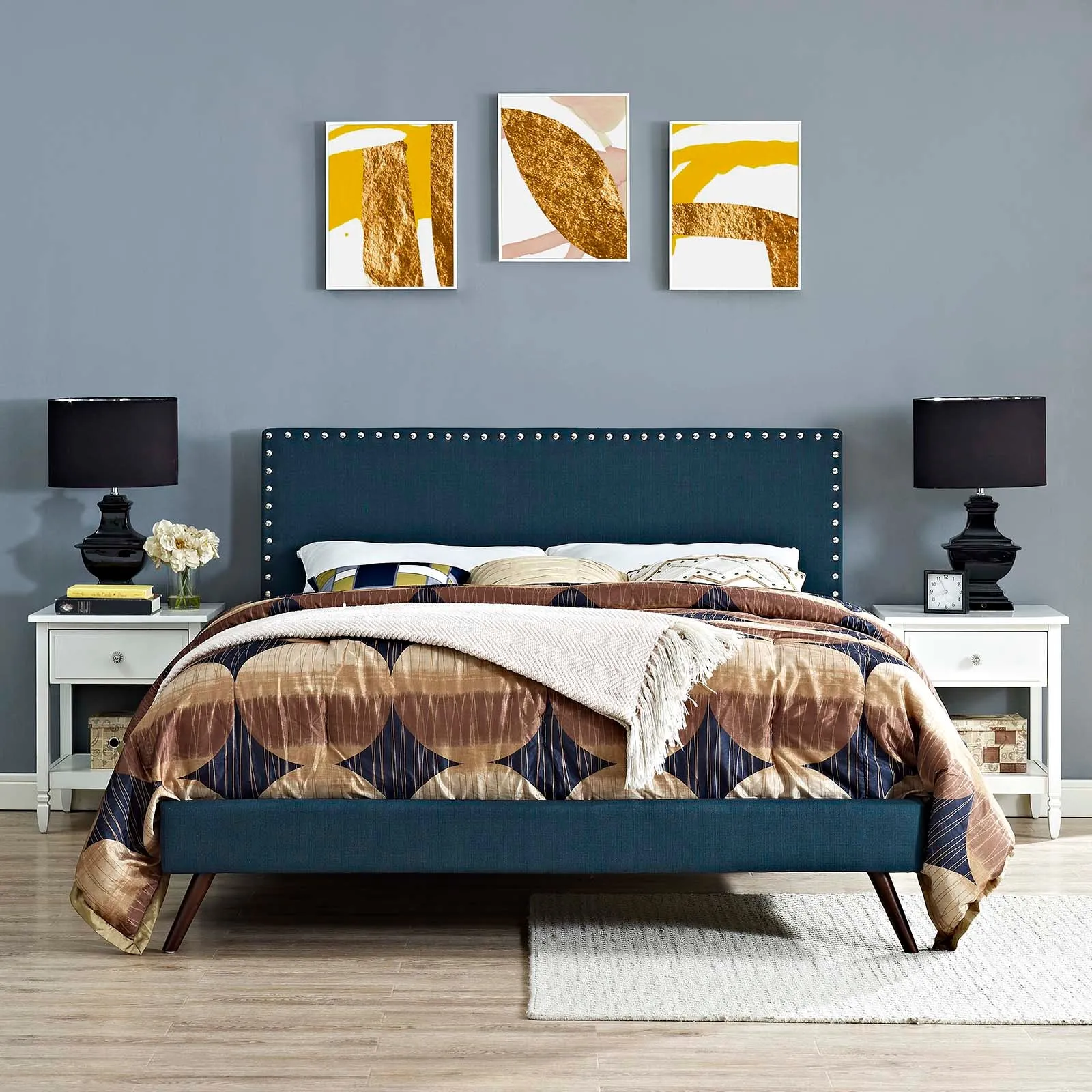 Macie Fabric Platform Bed with Round Splayed Legs