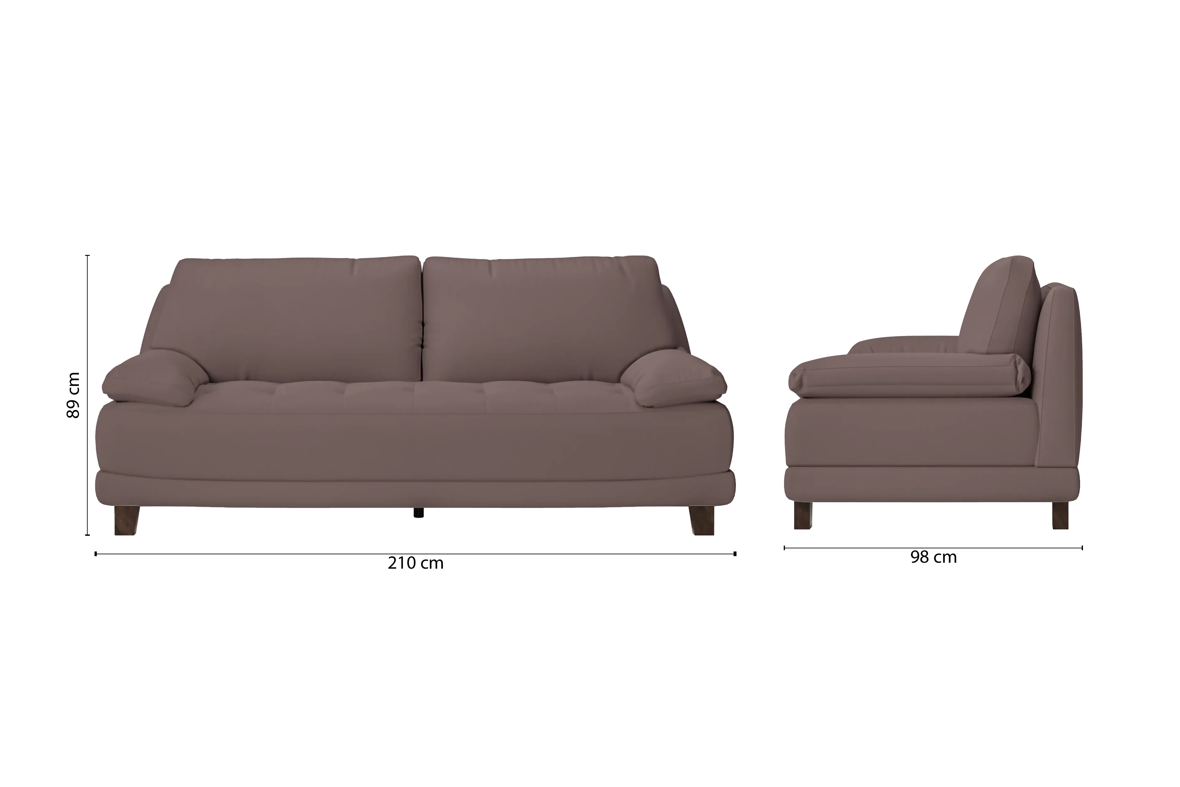 Novara 3 Seater Sofa Rose Taupe Leather