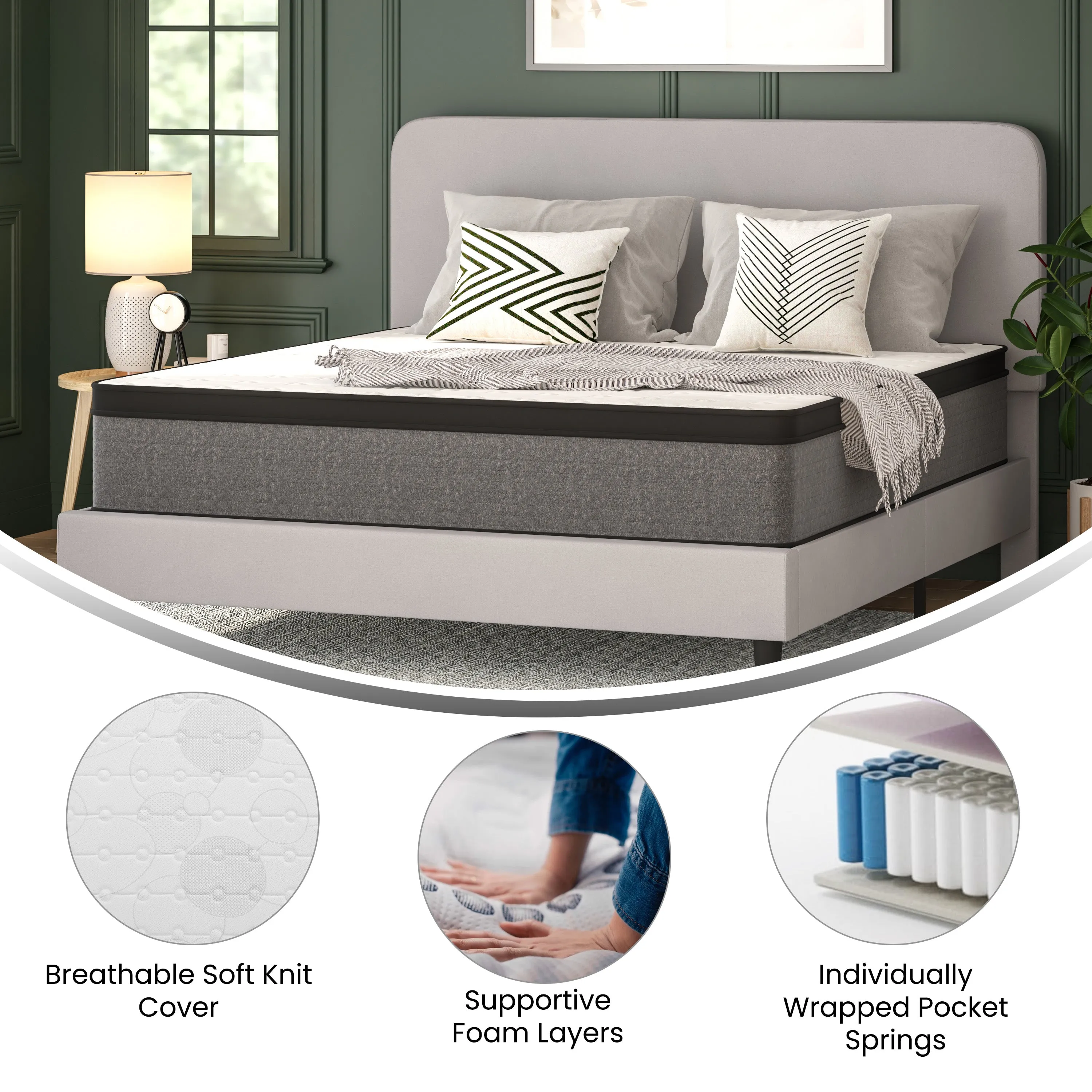 Oriana 13" CertiPUR-US Certified Euro Top Hybrid Pocket Spring Mattress in a Box for Supportive Pressure Relief