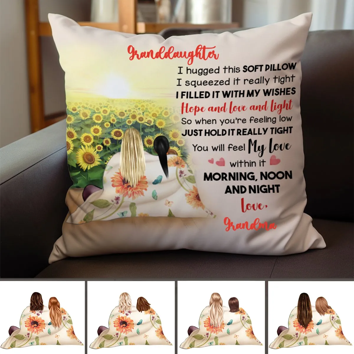 Personalized Gift To Daughter, Granddaughter Sunflower, Hugged This Soft Pillow, Custom Pillow