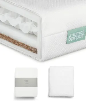 Premium Dual Core Cotbed Mattress, Protector and Fitted Sheet Bundle