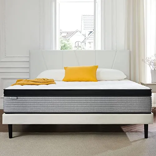 Queen Mattress,SSECRETLAND 12 Inch Hybrid Memory Foam Mattress and Individual Pocket Springs,Queen Bed in a Box with Pressure Relief and Cooler Cover,Soft Queen Size