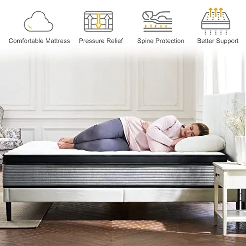 Queen Mattress,SSECRETLAND 12 Inch Hybrid Memory Foam Mattress and Individual Pocket Springs,Queen Bed in a Box with Pressure Relief and Cooler Cover,Soft Queen Size