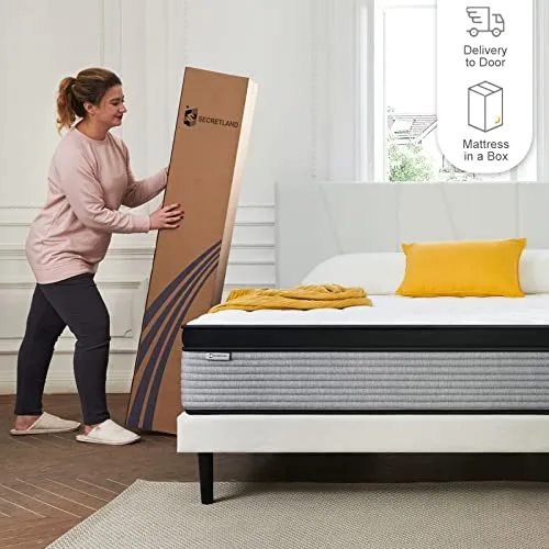 Queen Mattress,SSECRETLAND 12 Inch Hybrid Memory Foam Mattress and Individual Pocket Springs,Queen Bed in a Box with Pressure Relief and Cooler Cover,Soft Queen Size