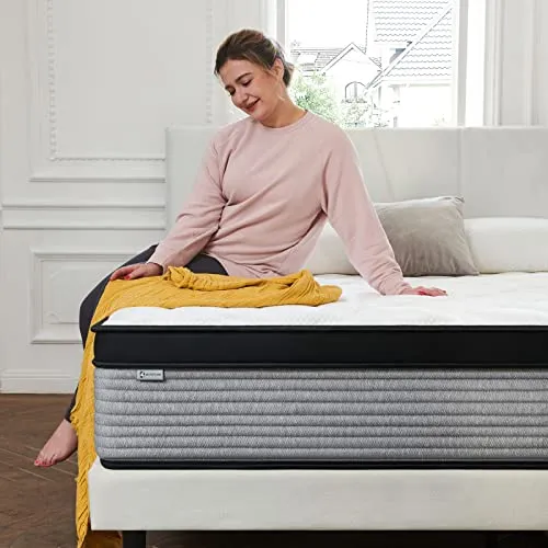 Queen Mattress,SSECRETLAND 12 Inch Hybrid Memory Foam Mattress and Individual Pocket Springs,Queen Bed in a Box with Pressure Relief and Cooler Cover,Soft Queen Size