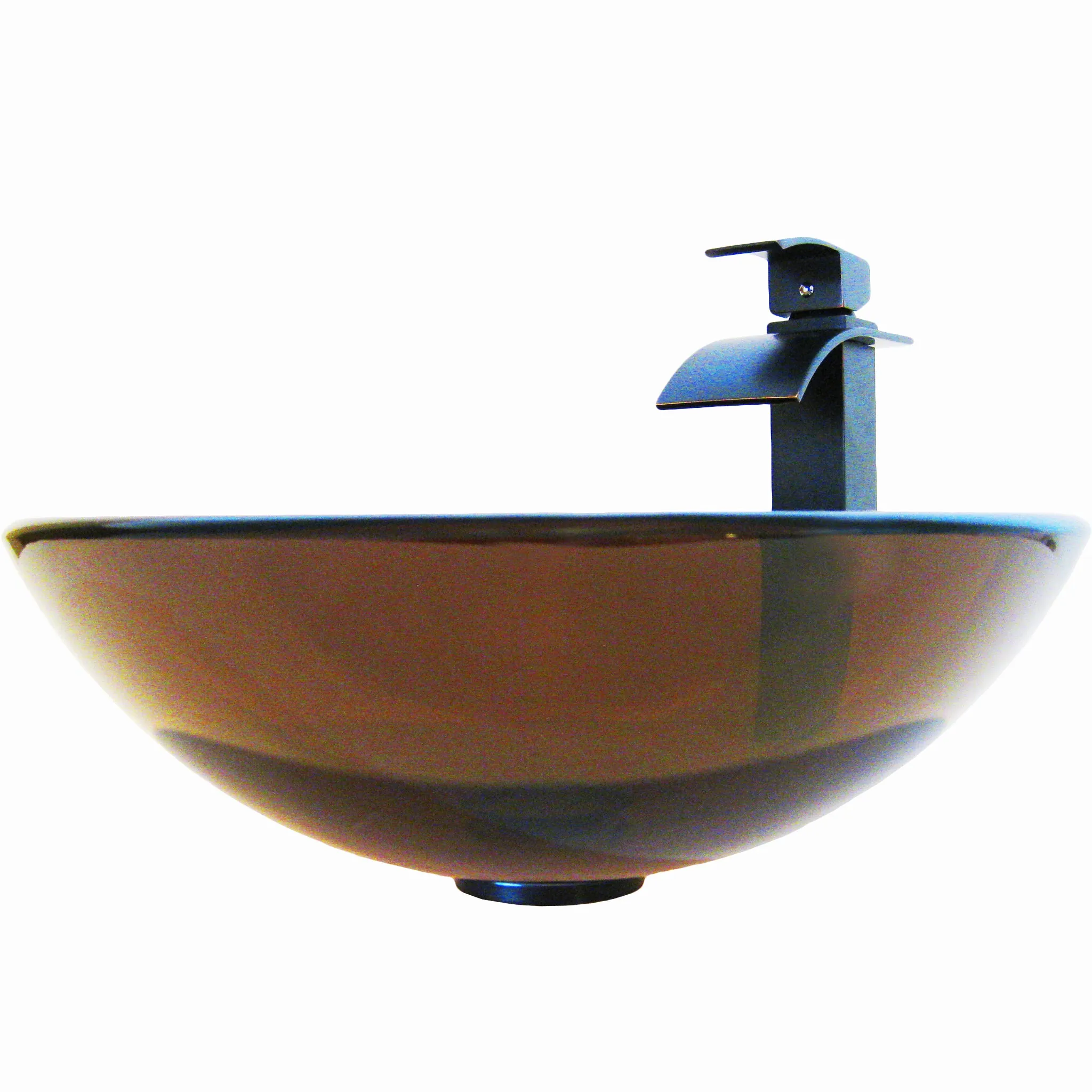 Round Clear Brown Glass Vessel Bath Sink Combo NSFC-168T136ORB