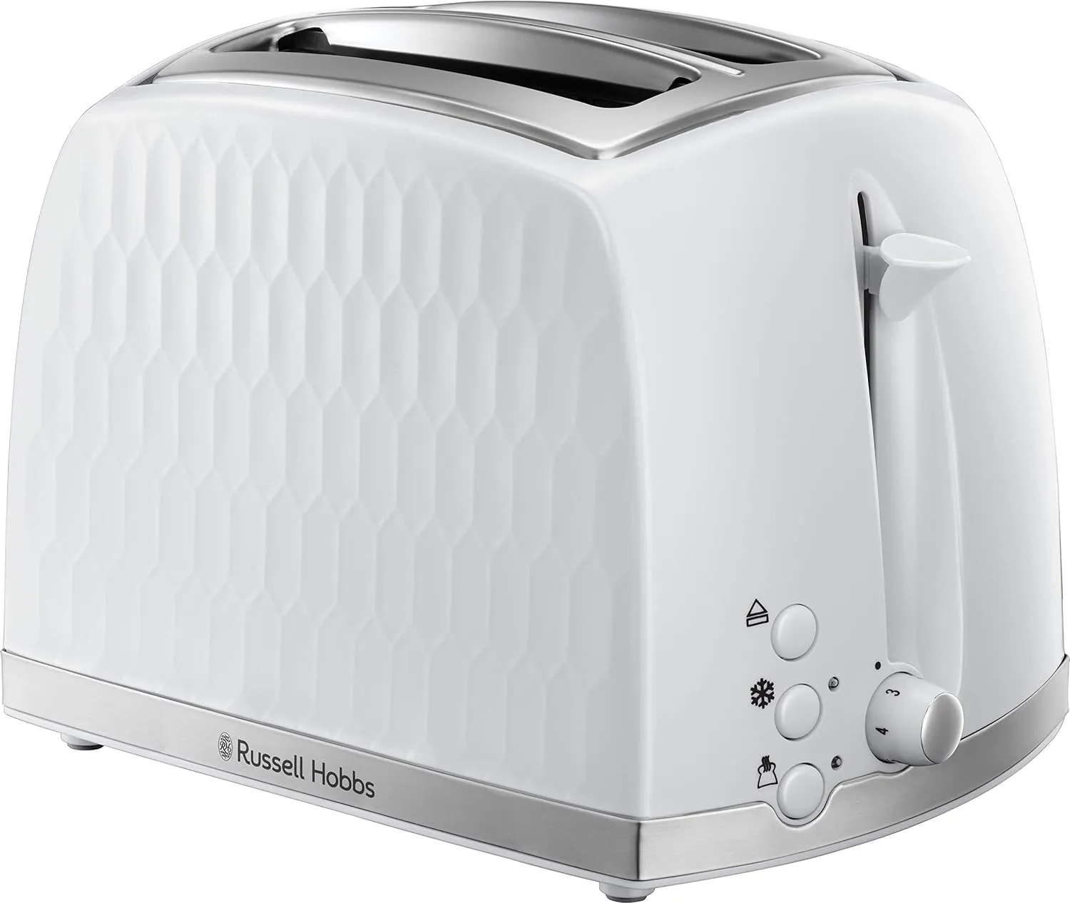 Russell Hobbs Honeycomb 2 Slice Toaster - with Extra Wide Slots and High Lift Feature, White