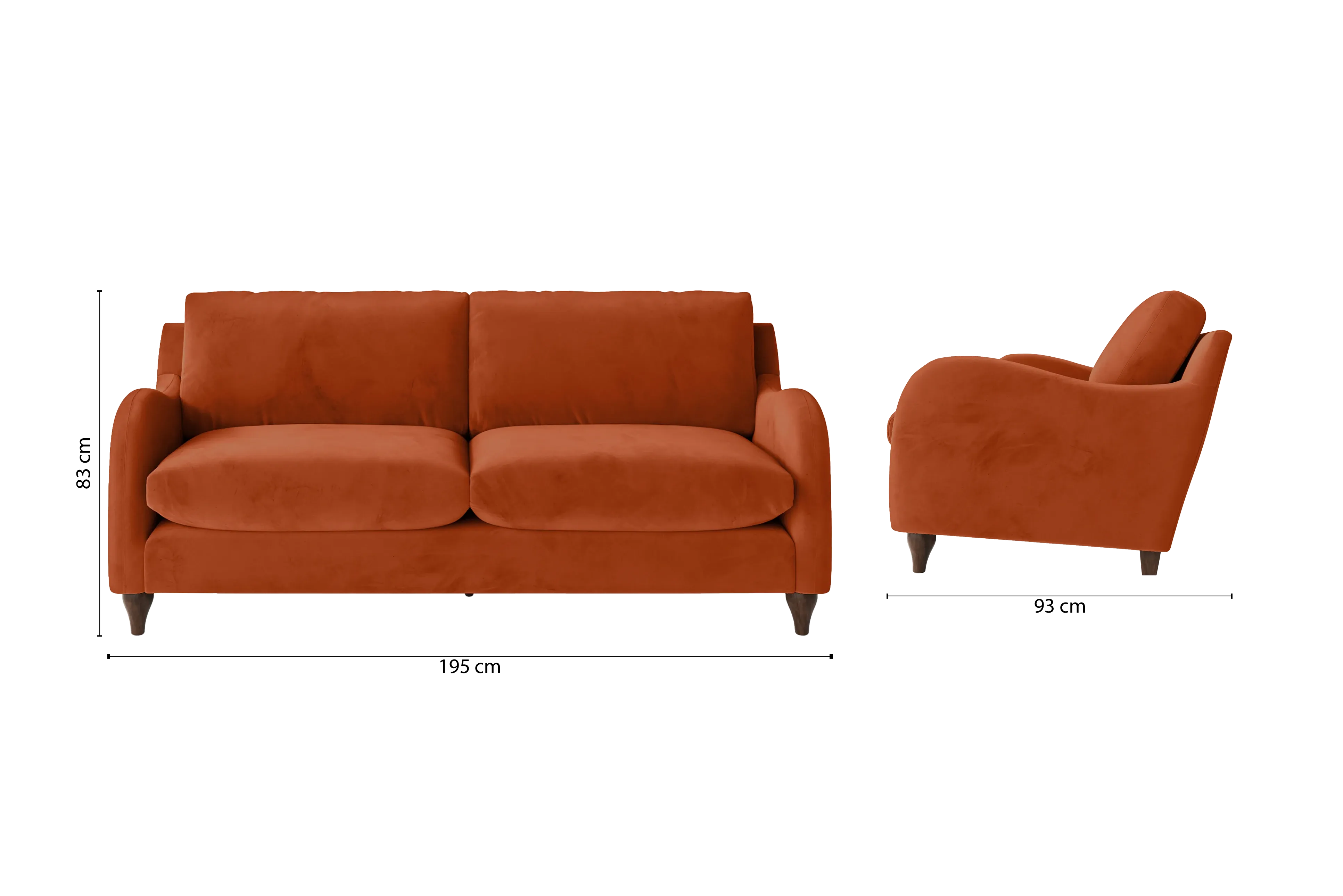 Sallisaw 3 Seater Sofa Orange Velvet