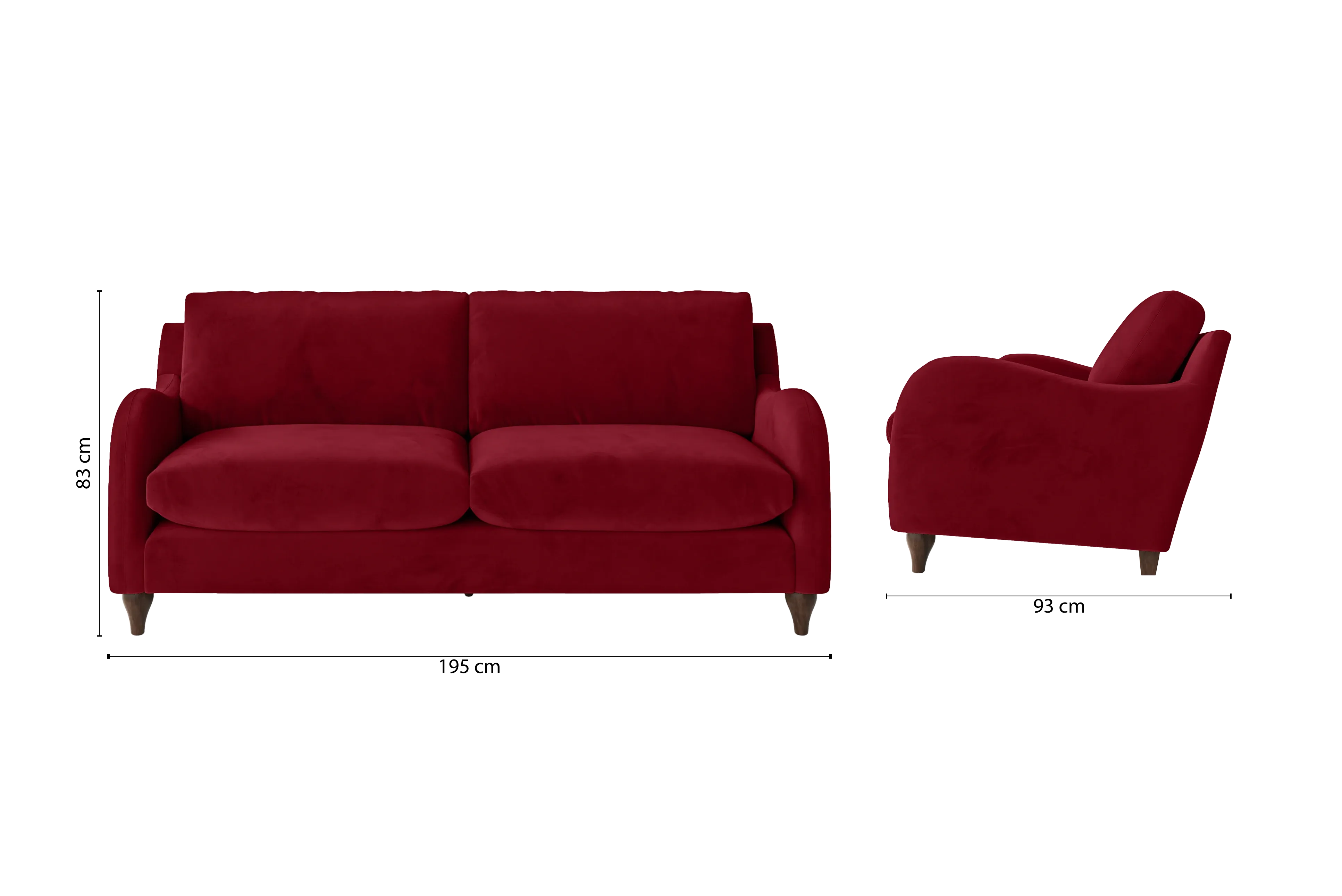 Sallisaw 3 Seater Sofa Red Velvet