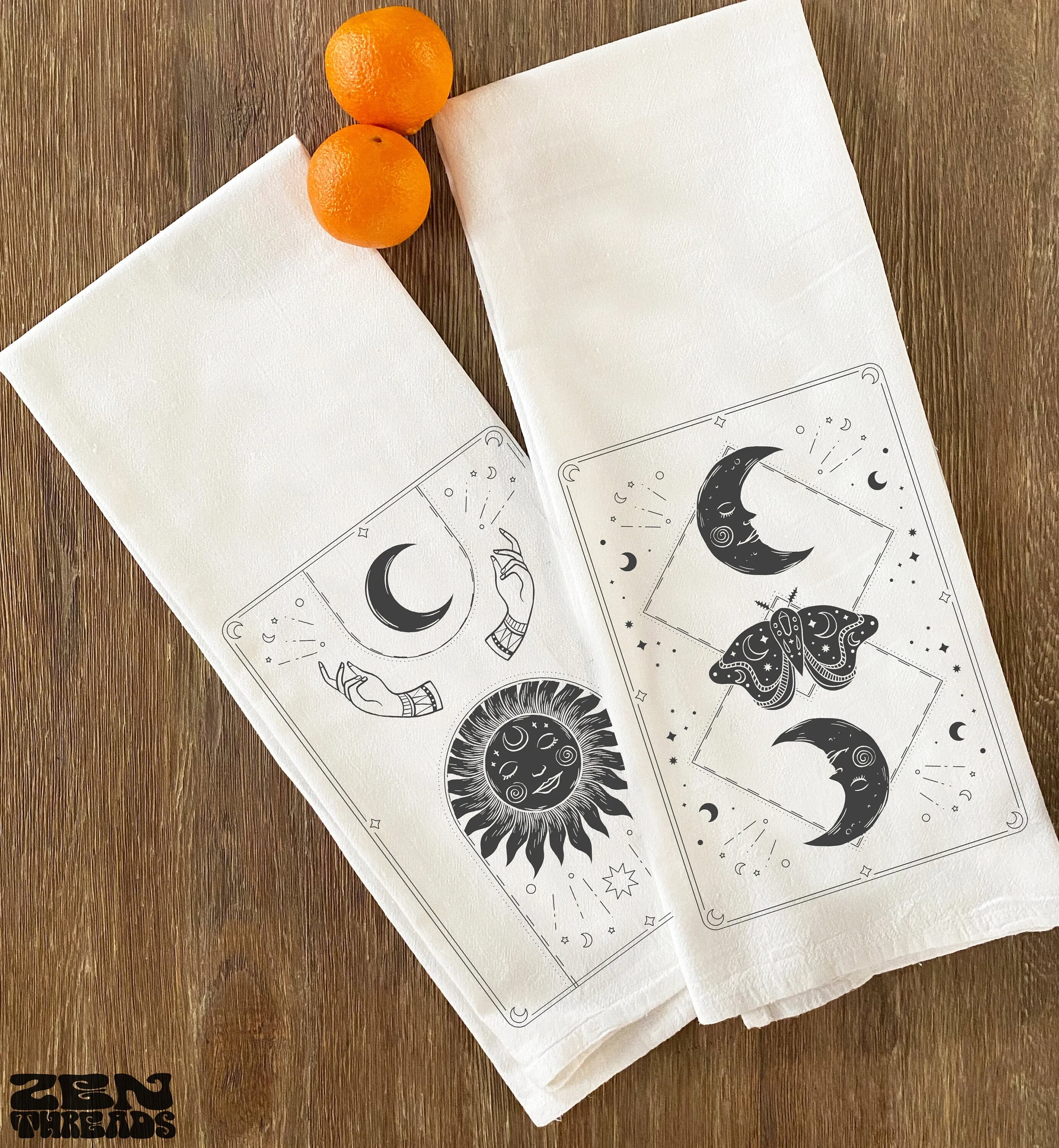 Set of 2 - Large Flour Sack Towels Tarot Card Set Bar Kitchen Gift Organic Natural Cotton tea towel gift