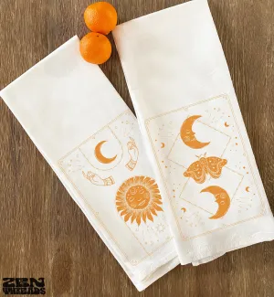 Set of 2 - Large Flour Sack Towels Tarot Card Set Bar Kitchen Gift Organic Natural Cotton tea towel gift