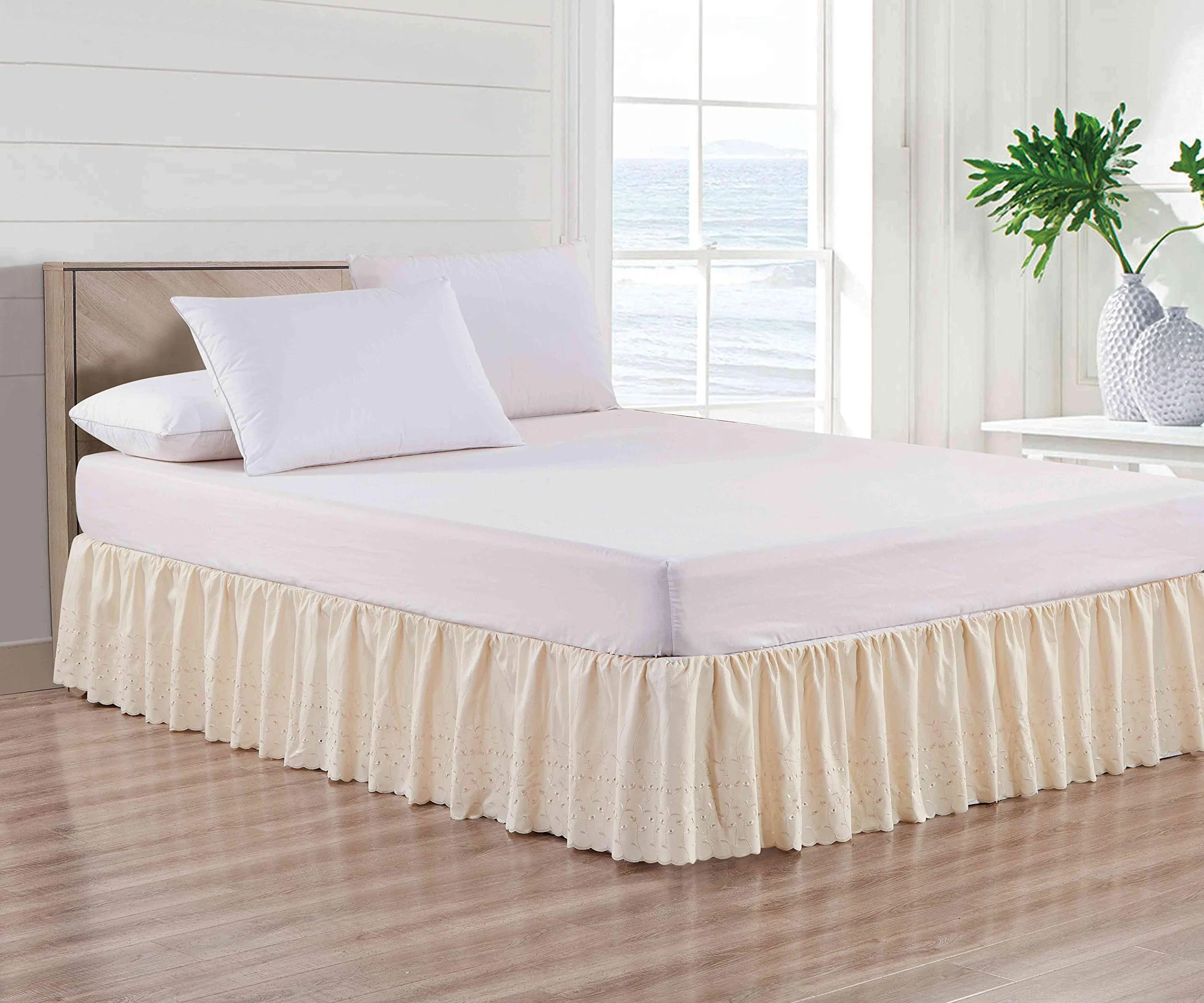 Sheets & Beyond Super Soft Solid Brushed Microfiber 14" Drop Pleated with Embroidery Bed Skirt/Dust Ruffle