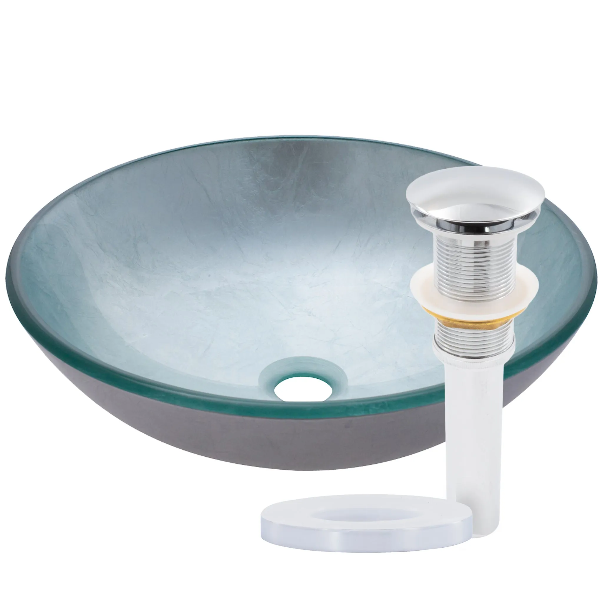 Silver Foiled Round Tempered Glass Vessel Bath Sink TIG-7032