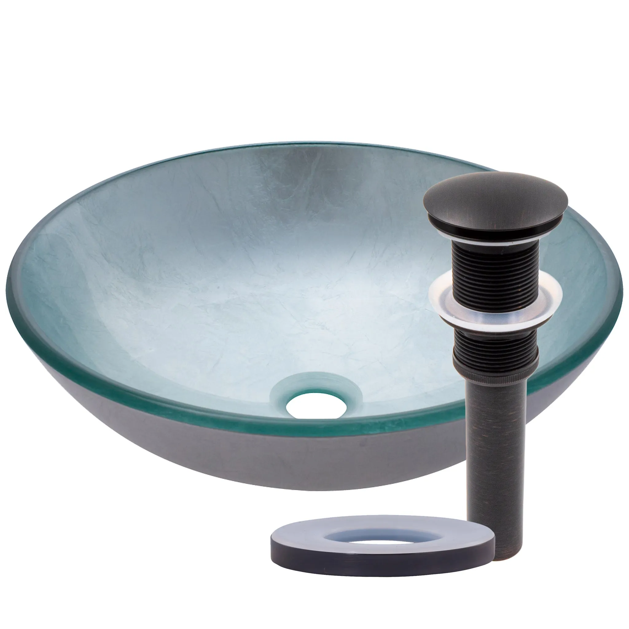 Silver Foiled Round Tempered Glass Vessel Bath Sink TIG-7032