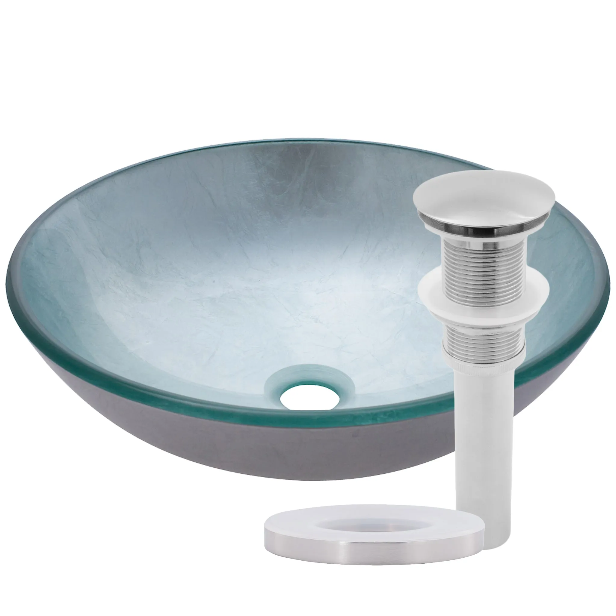 Silver Foiled Round Tempered Glass Vessel Bath Sink TIG-7032