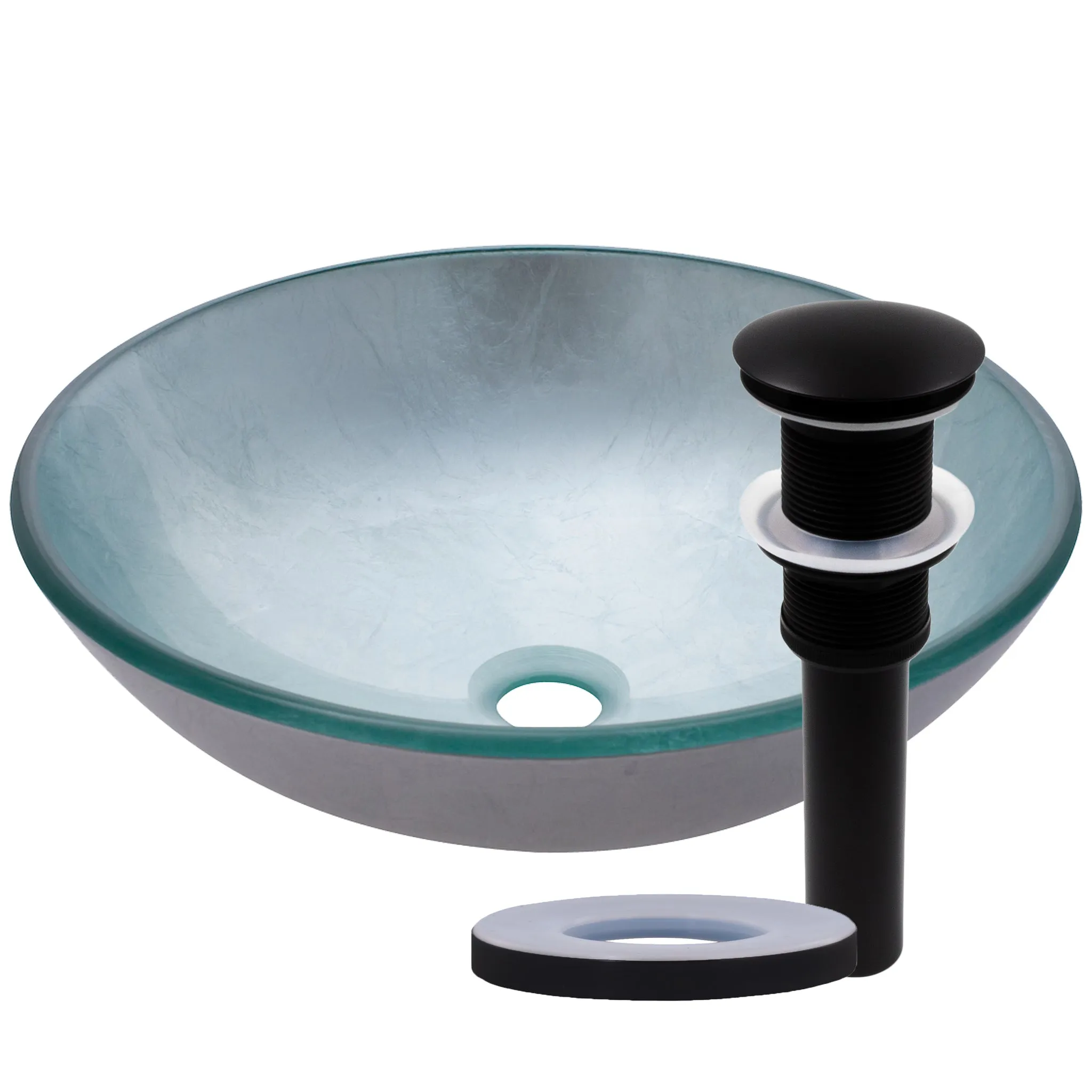 Silver Foiled Round Tempered Glass Vessel Bath Sink TIG-7032