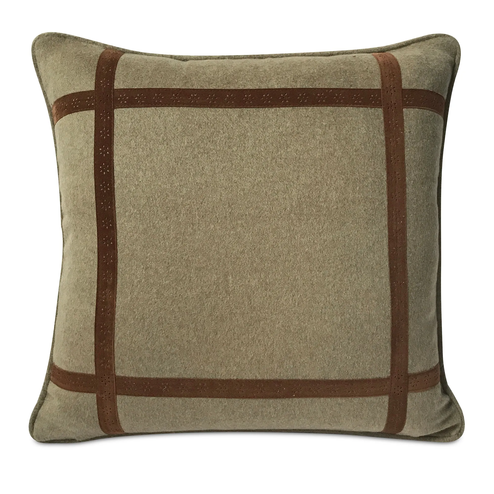 Southwestern Taupe Felt Welt Trim Throw Pillow Cover 17x17