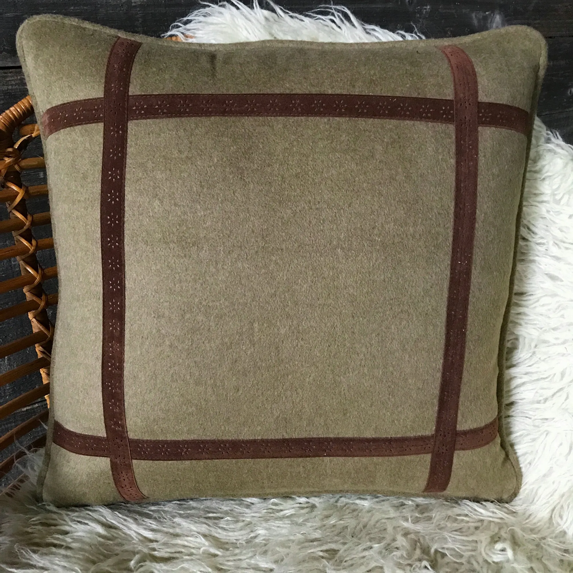 Southwestern Taupe Felt Welt Trim Throw Pillow Cover 17x17