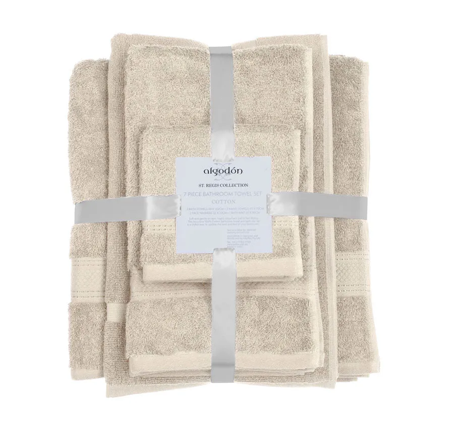 St Regis 7 Piece 600GSM Cotton Towel Set Stone