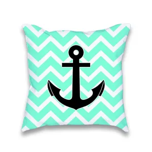 Tiffany Turquoise Chevron Anchor Print Pillow