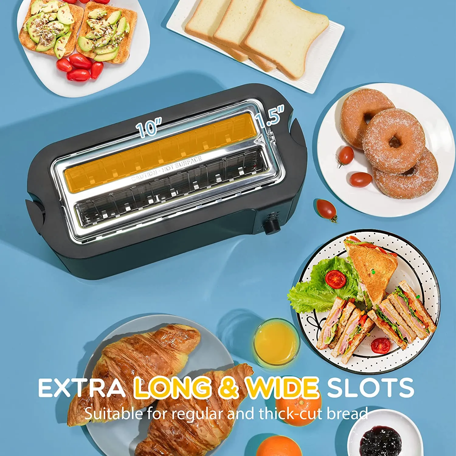 Toaster 4 Slice, 10‘â€?Long Slot Toaster 2 Slice, Extra-Wide Stainless Steel Toasters