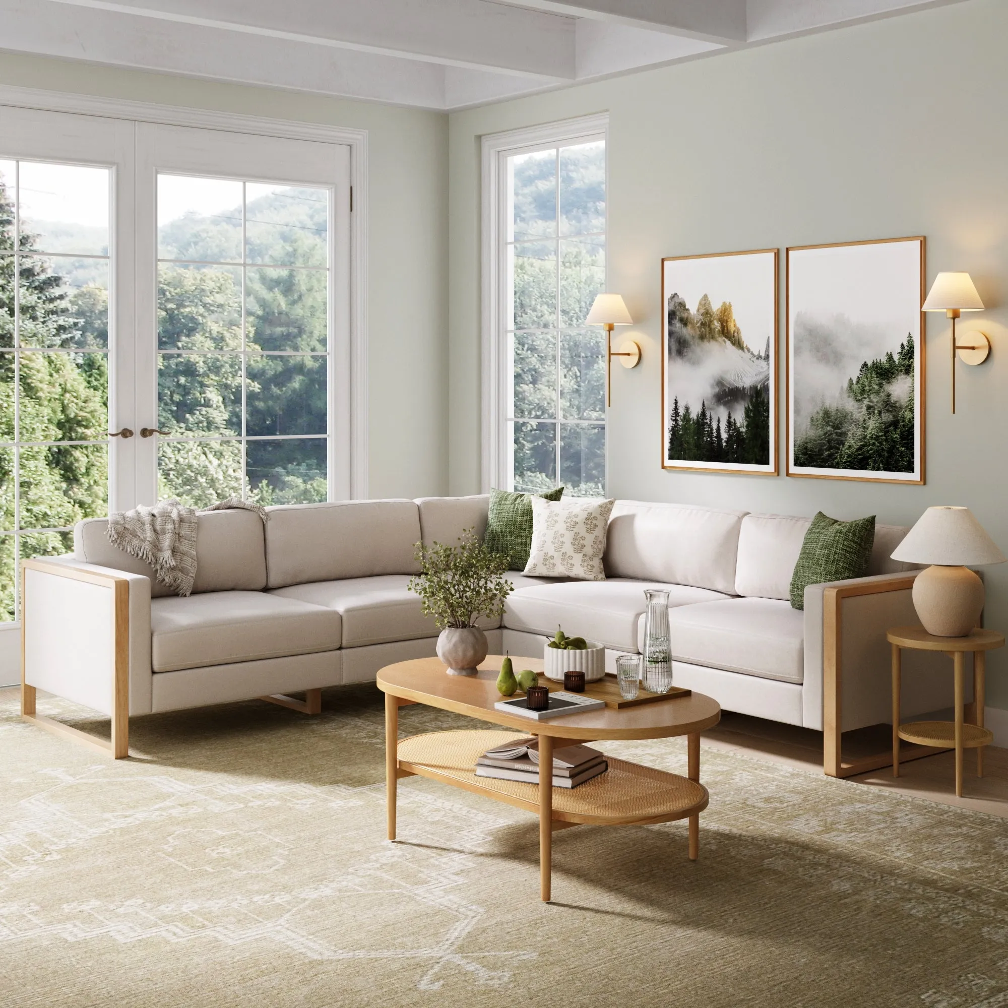 Upholstered 5-Seat Sectional Sofa Bisque Linen