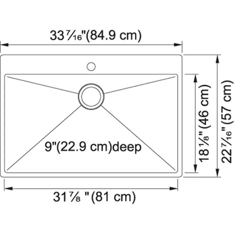 Vector 33.44" Stainless Steel Single Basin Drop-In Kitchen Sink - 18.13" Basin Length